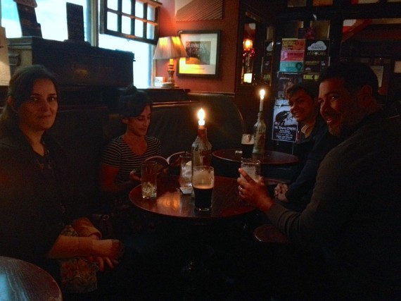 Nuala Ni Chonchuir, Marie-Helene Bertino, Ted Dodson, Manuel Gonzales and I find the darkest pub in Cork.