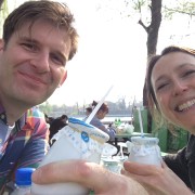 Adam Marek and Zoe Gilbert drink yogurt